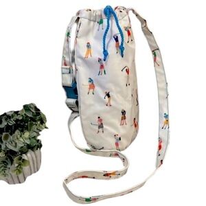Vintage Rare Golf Print Plastic Canvas Crossbody Shoulder Drawstring  Shoe Bag
